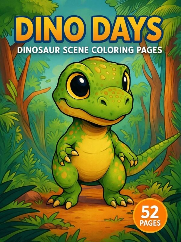 Dino-Days-–-Dinosaur-Scene-Coloring-Pages-52-Pages Dino Days – 52 Dinosaur Scene Coloring Pages