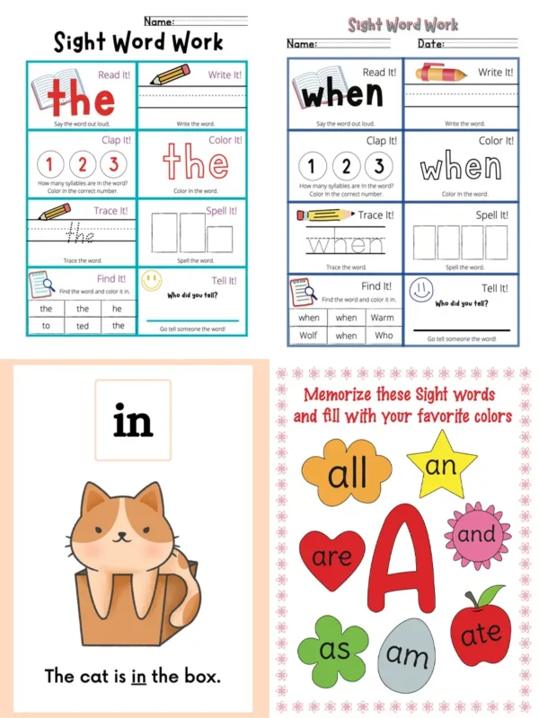 sight word worksheets for kids
