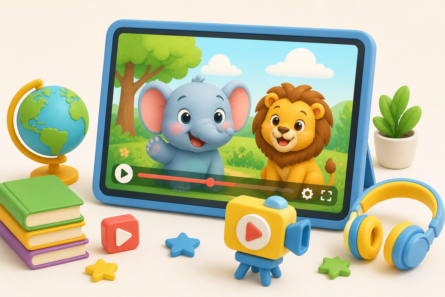 educational videos for kids, children learning videos on tablet, fun animated learning content for kids
