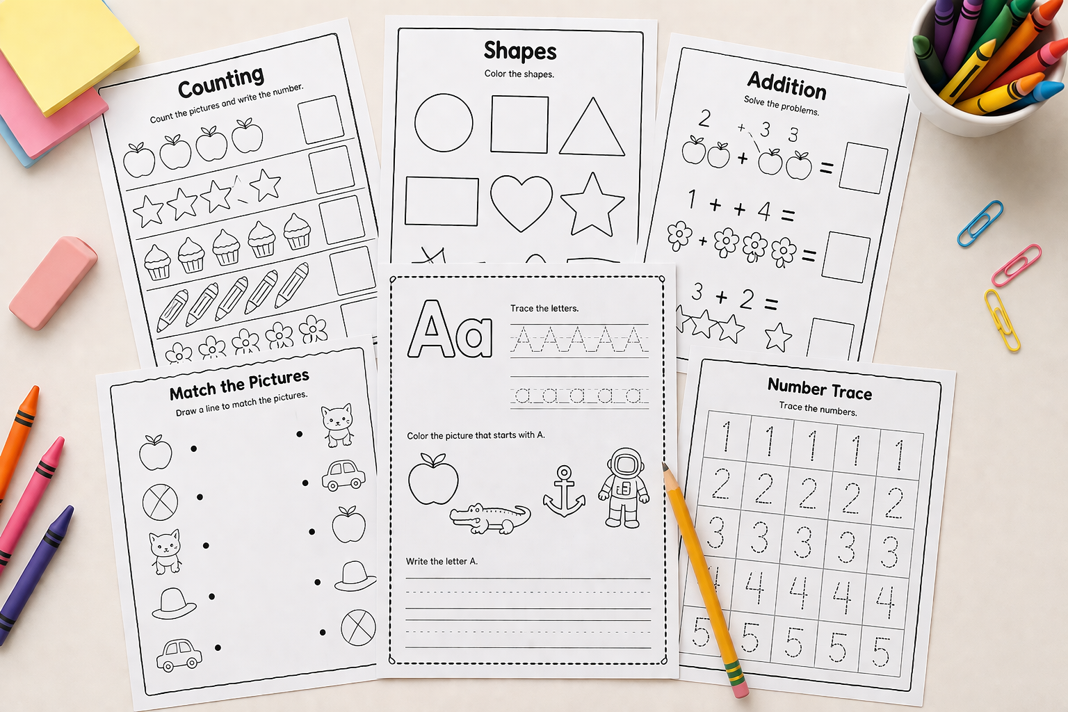 printable worksheets for kids, preschool learning sheets, tracing letters and numbers worksheets for children